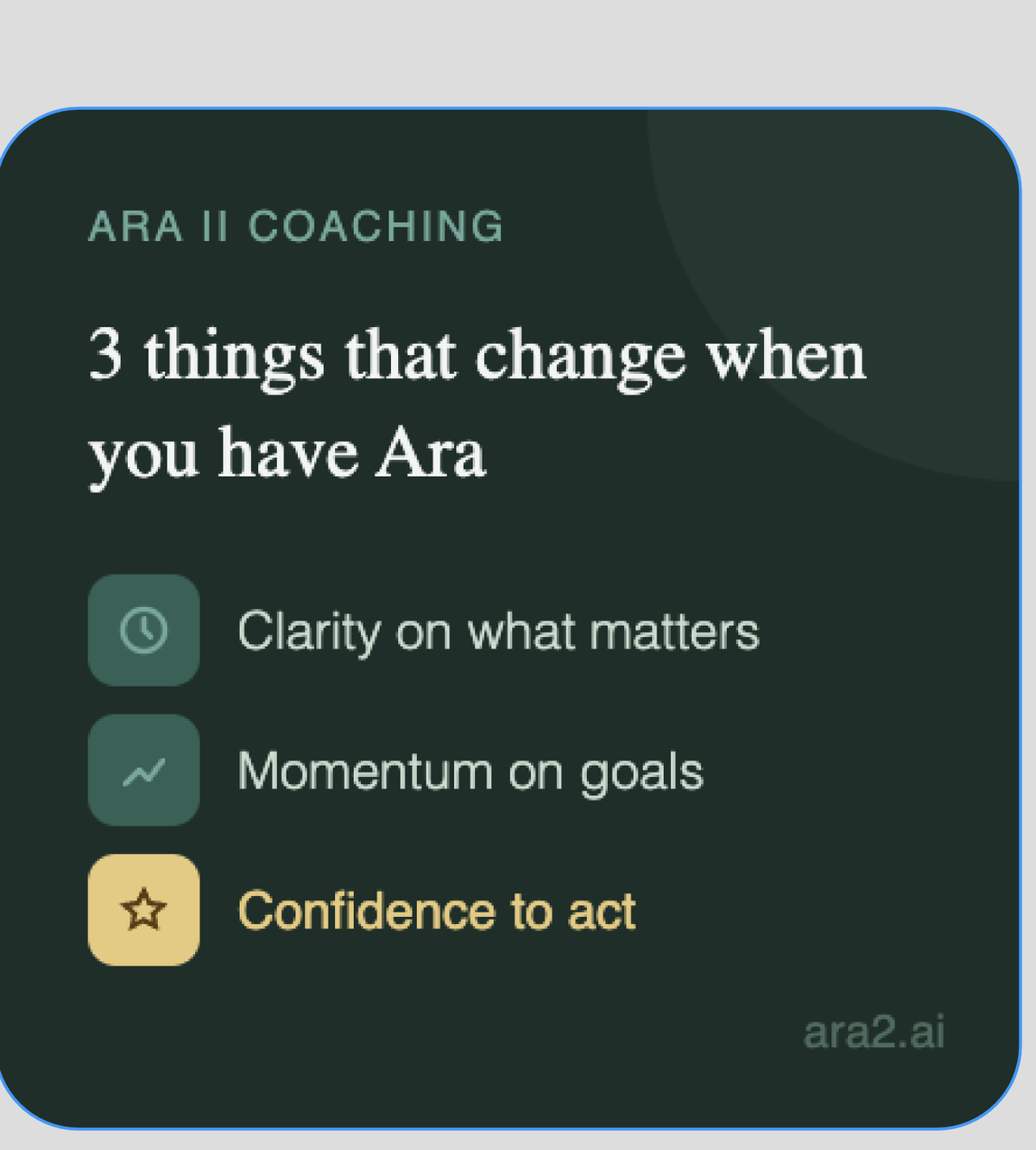 Three things that change when you have Ara: clarity, momentum, confidence